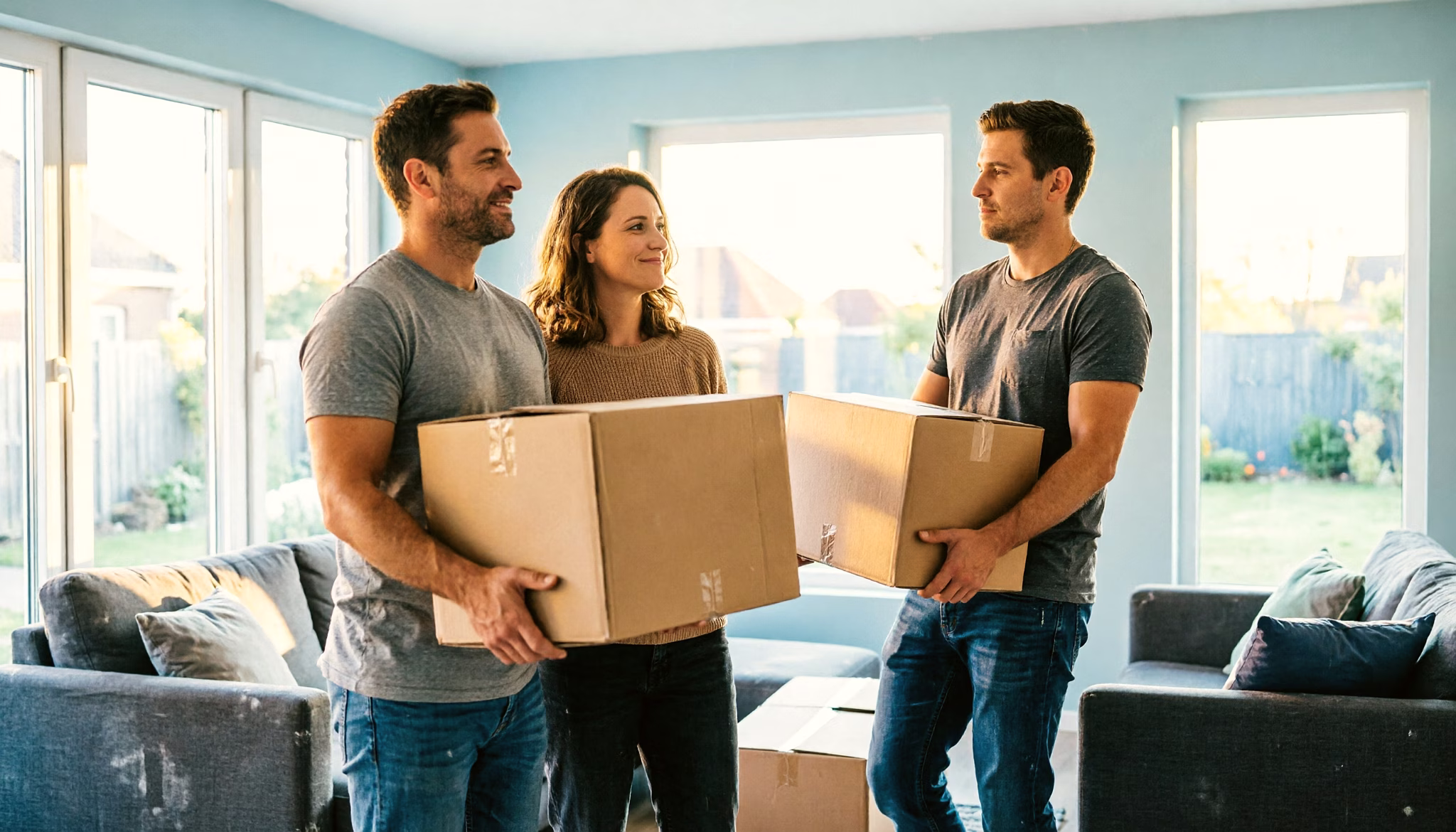 A couple with moving boxes in their newly bought Dutch home